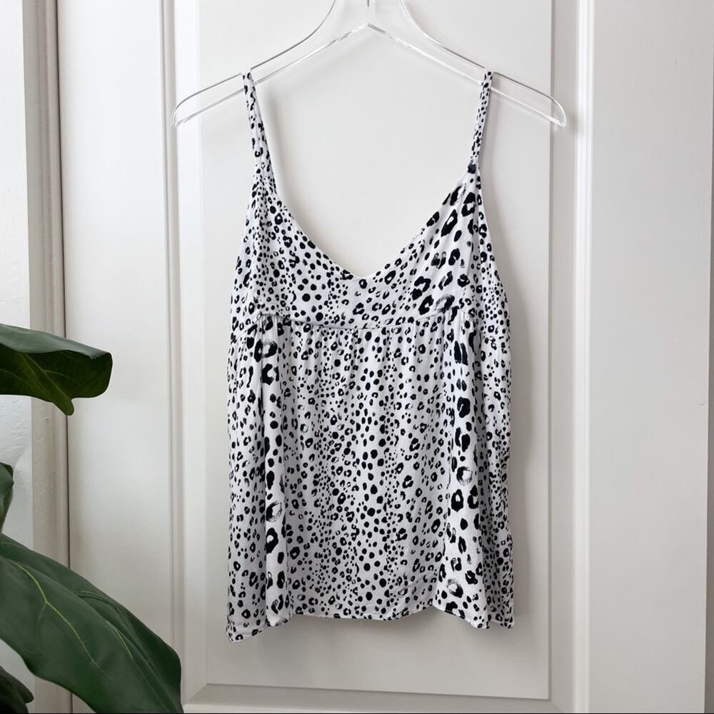 Lela Sky Leopard Cami Tank Top White Black L